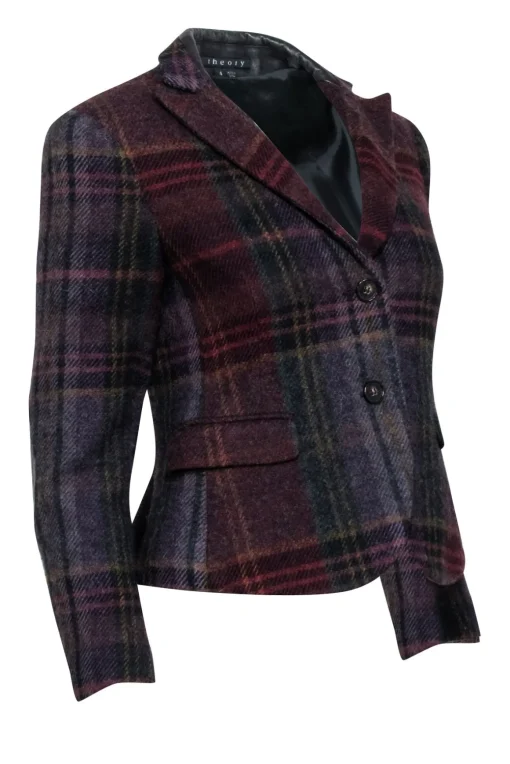 Theory - Maroon & Multi Color Plaid Blazer Sz 4