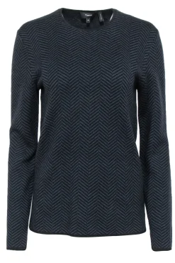 Theory - Navy & Black Chevron Print Merino Wool Cardigan Sz XS