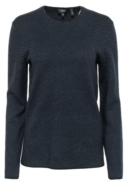 Theory - Navy & Black Chevron Print Merino Wool Cardigan Sz XS