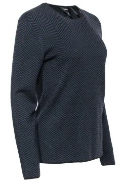Theory - Navy & Black Chevron Print Merino Wool Cardigan Sz XS