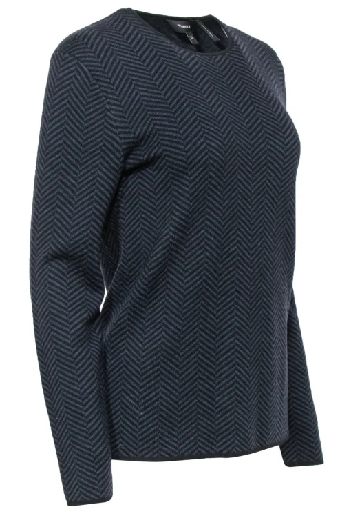 Theory - Navy & Black Chevron Print Merino Wool Cardigan Sz XS