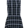 Theory - Navy, Black, & White Plaid Knit Peplum Top Sz P