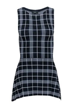 Theory - Navy, Black, & White Plaid Knit Peplum Top Sz P
