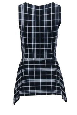 Theory - Navy, Black, & White Plaid Knit Peplum Top Sz P