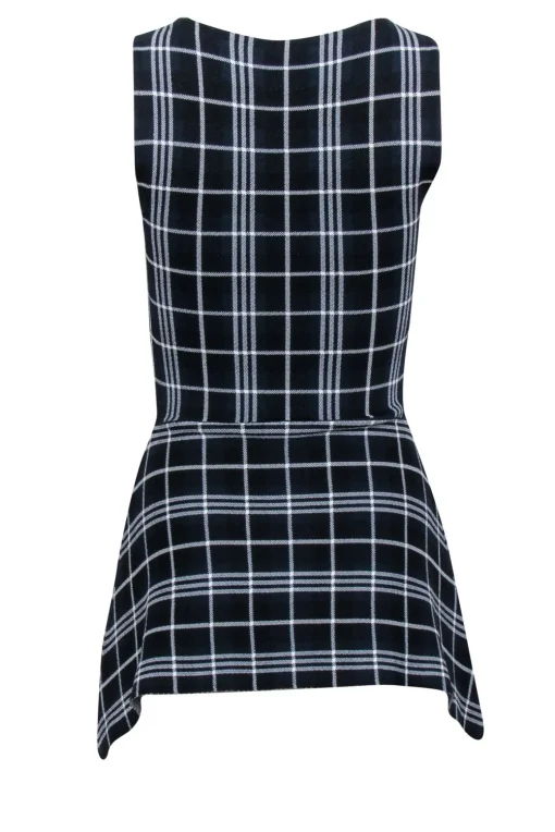 Theory - Navy, Black, & White Plaid Knit Peplum Top Sz P