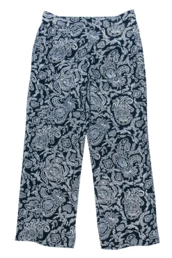 Theory - Navy Blue Paisley Print Trousers Sz P