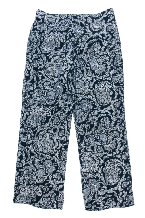 Theory - Navy Blue Paisley Print Trousers Sz P