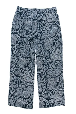 Theory - Navy Blue Paisley Print Trousers Sz P