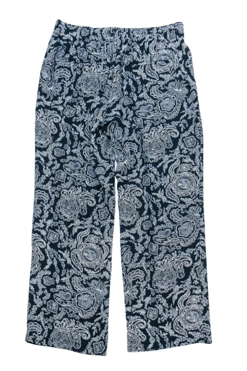 Theory - Navy Blue Paisley Print Trousers Sz P