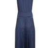 Theory - Navy Satin Pleated Midi Dress Sz P