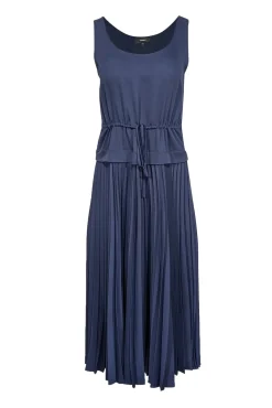 Theory - Navy Satin Pleated Midi Dress Sz P