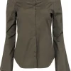 Theory - Olive Green Long Sleeves Off The Shoulder Top Sz S