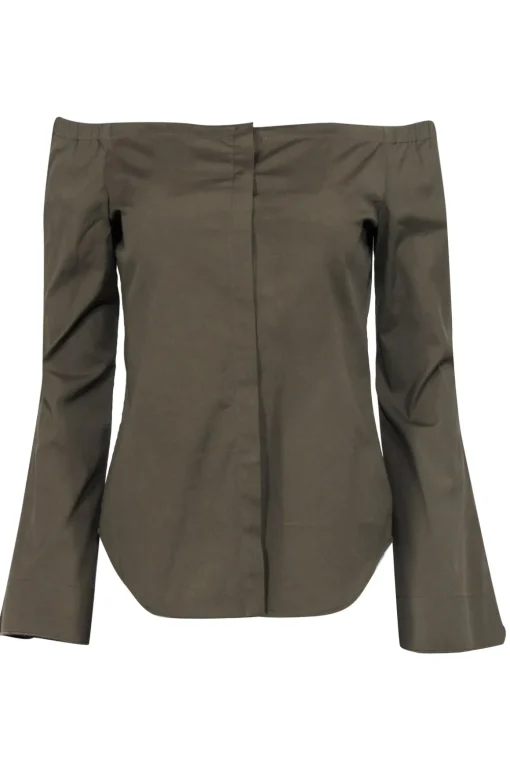 Theory - Olive Green Long Sleeves Off The Shoulder Top Sz S