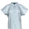 Theory - Sky Blue Cotton Short Sleeve Button-Up Blouse Sz L