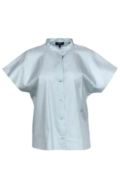 Theory - Sky Blue Cotton Short Sleeve Button-Up Blouse Sz L