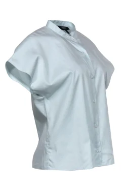 Theory - Sky Blue Cotton Short Sleeve Button-Up Blouse Sz L