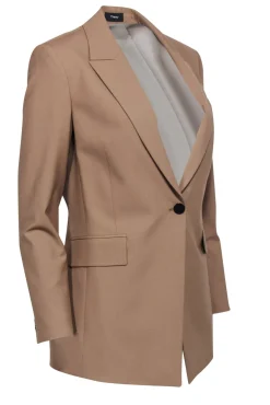 Theory - Tan Wool Blend Long Buttoned Blazer Sz 2