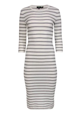 Theory - White & Black Striped Long Sleeve Knit Midi Dress Sz P