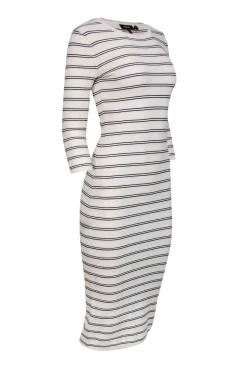 Theory - White & Black Striped Long Sleeve Knit Midi Dress Sz P