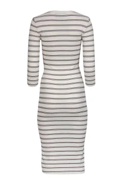 Theory - White & Black Striped Long Sleeve Knit Midi Dress Sz P