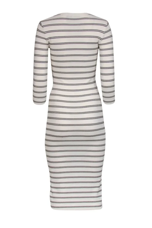 Theory - White & Black Striped Long Sleeve Knit Midi Dress Sz P