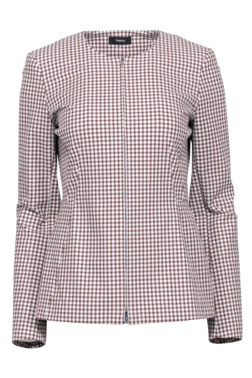 Theory - White, Tan, & Orange Plaid Zipper Front Blazer Sz 4