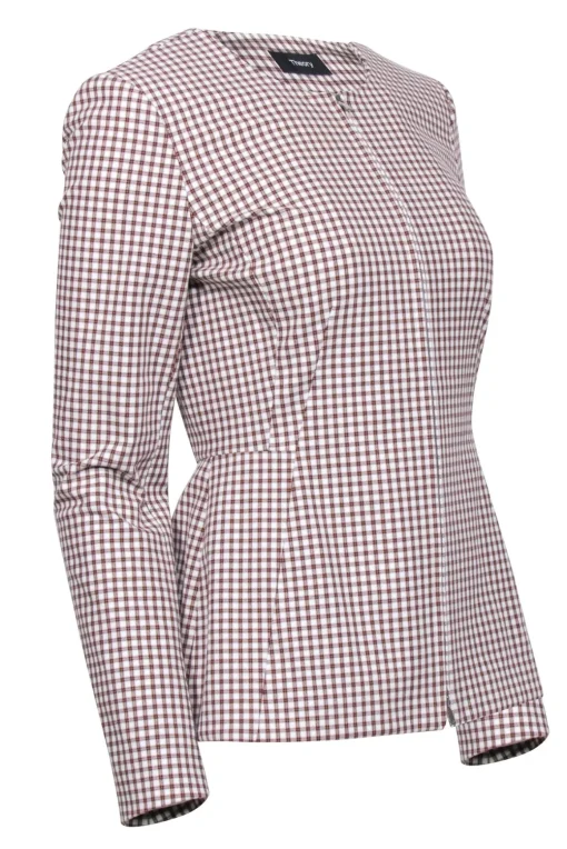 Theory - White, Tan, & Orange Plaid Zipper Front Blazer Sz 4