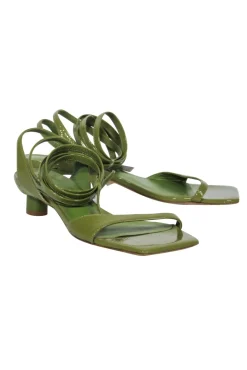 Tibi - Avocado Green Patent Leather Strappy Square Toe Heeled Sandals Sz 7.5