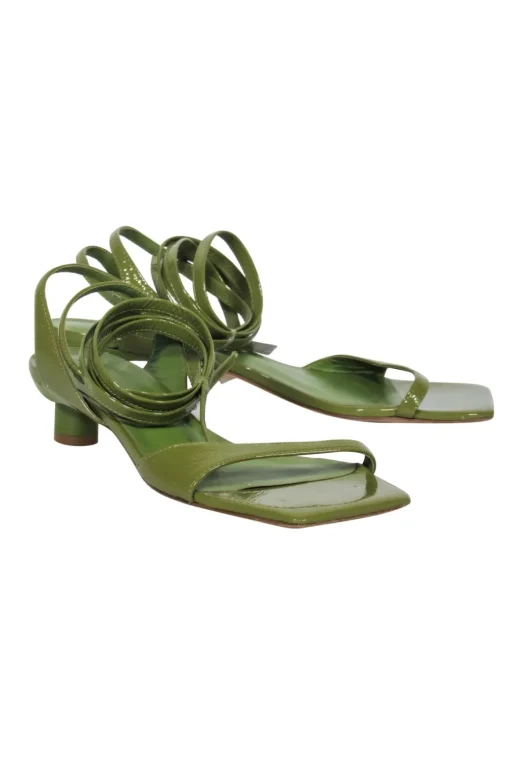 Tibi - Avocado Green Patent Leather Strappy Square Toe Heeled Sandals Sz 7.5