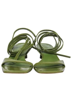 Tibi - Avocado Green Patent Leather Strappy Square Toe Heeled Sandals Sz 7.5