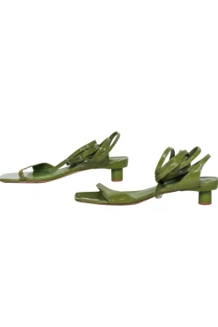Tibi - Avocado Green Patent Leather Strappy Square Toe Heeled Sandals Sz 7.5