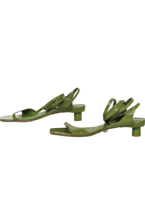 Tibi - Avocado Green Patent Leather Strappy Square Toe Heeled Sandals Sz 7.5