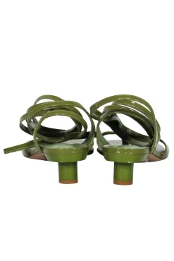 Tibi - Avocado Green Patent Leather Strappy Square Toe Heeled Sandals Sz 7.5