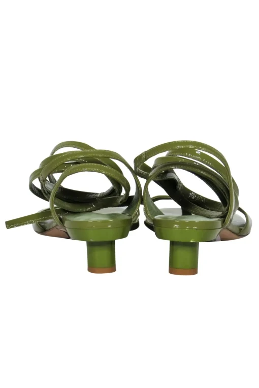 Tibi - Avocado Green Patent Leather Strappy Square Toe Heeled Sandals Sz 7.5