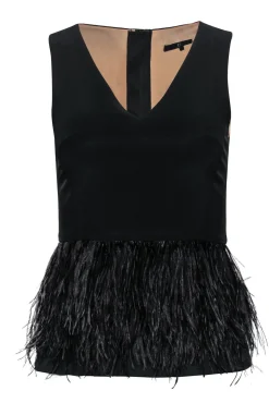 Tibi - Black Sleeveless Peplum Top w/ Ostrich Feathers Sz 0