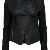 Tibi - Black Woven Moto-Style Jacket Sz 2
