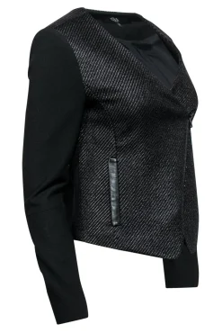 Tibi - Black Woven Moto-Style Jacket Sz 2