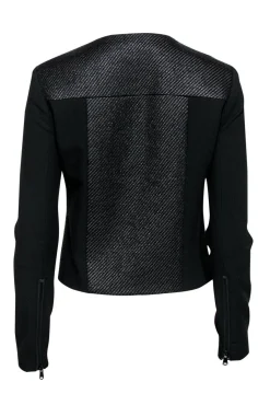 Tibi - Black Woven Moto-Style Jacket Sz 2