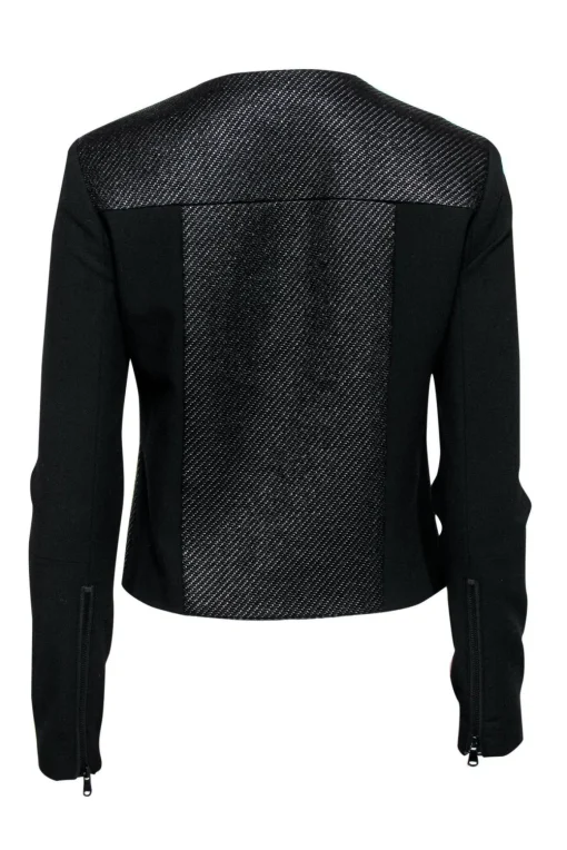 Tibi - Black Woven Moto-Style Jacket Sz 2