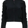 Tibi - Black Zip-Up Silk Bomber Jacket w/ Ruffled Trim Sz XS