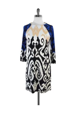 Tibi - Blue, Black, Tan & White Swirl Print Dress Sz S
