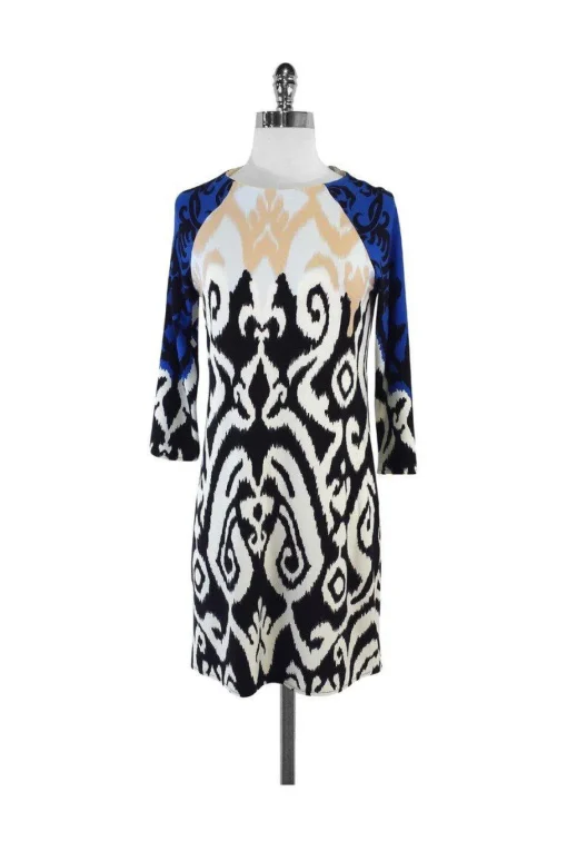 Tibi - Blue, Black, Tan & White Swirl Print Dress Sz S