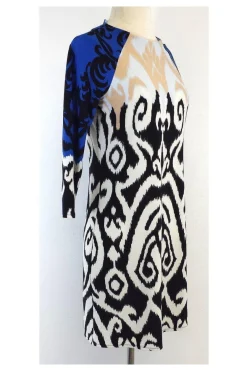 Tibi - Blue, Black, Tan & White Swirl Print Dress Sz S