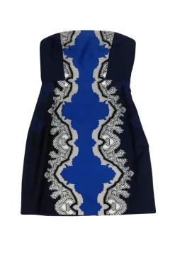 Tibi - Blue Strapless Printed Dress Sz 2