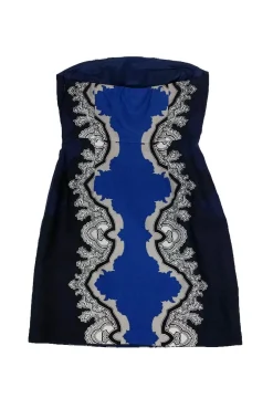 Tibi - Blue Strapless Printed Dress Sz 2