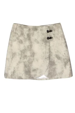 Tibi - Cream & Gray Printed Wool Miniskirt w/ Latch Accents Sz 6