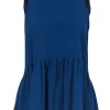 Tibi - Dark Blue Sleeveless Blouse w/ Navy Trim & Peplum Hem Sz 2