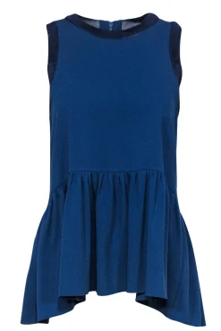 Tibi - Dark Blue Sleeveless Blouse w/ Navy Trim & Peplum Hem Sz 2