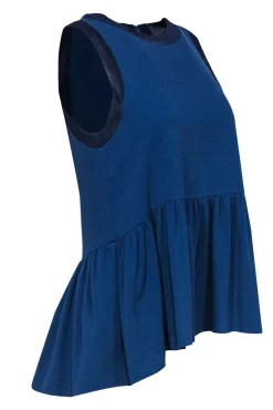 Tibi - Dark Blue Sleeveless Blouse w/ Navy Trim & Peplum Hem Sz 2