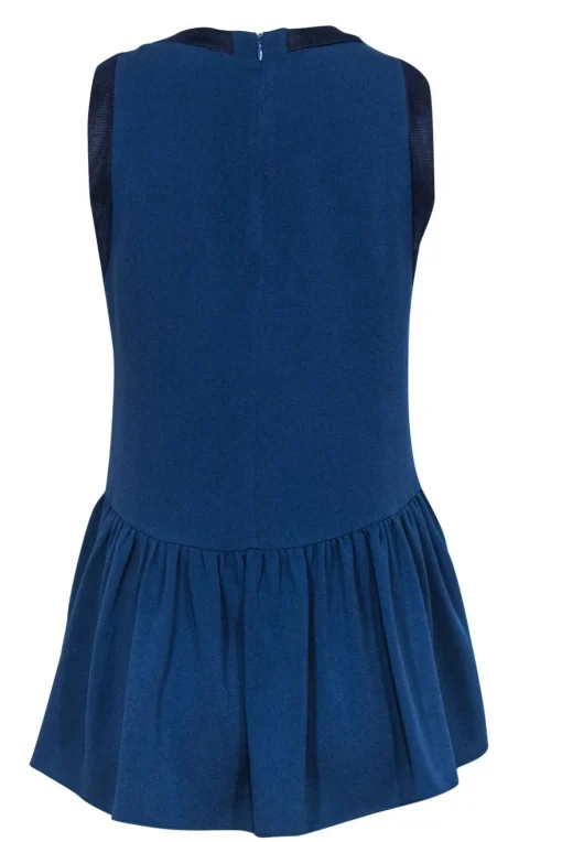 Tibi - Dark Blue Sleeveless Blouse w/ Navy Trim & Peplum Hem Sz 2